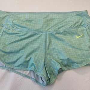 Nike Women's Teal & Yellow Grid Athletic Shorts With Built In Compression Shorts